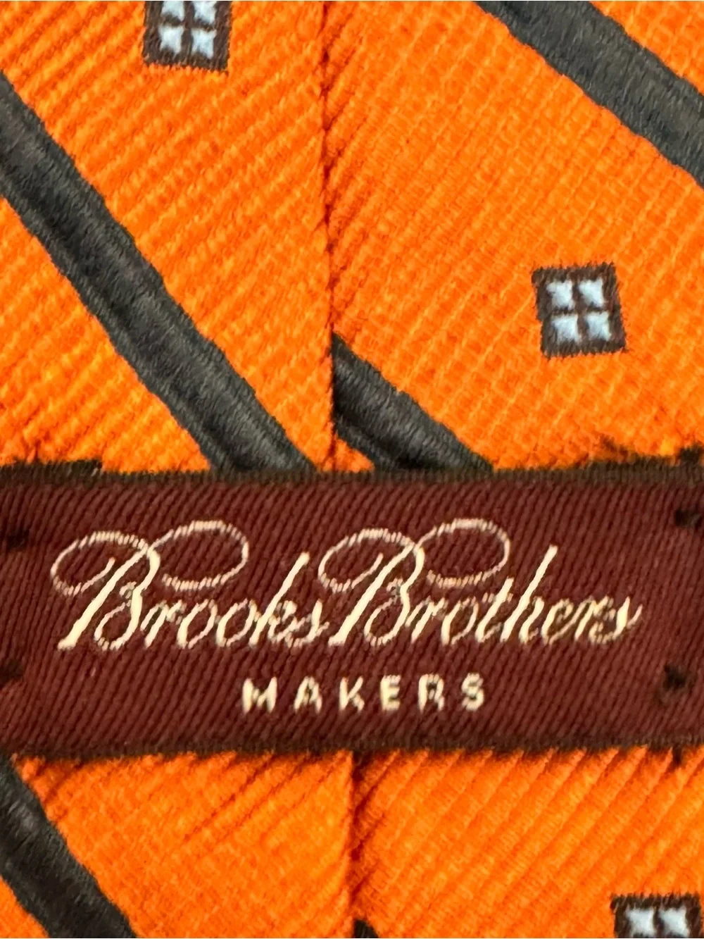 Brooks Brothers Men’s Necktie Orange and Charcoal Diagonal Stripe Repp Silk Tie